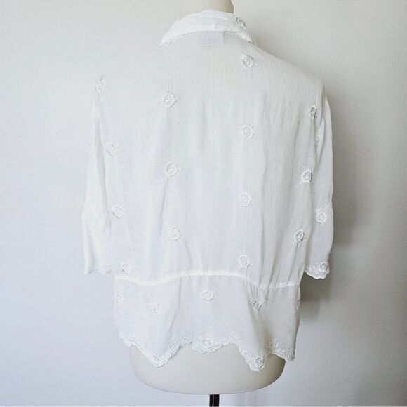Vintage Johnny Was 90s White Embroidered Semi-Sheer Button Down Size Medium - Picture 5 of 9
